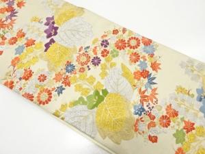 アンティーク　桐に菊・楓・撫子模様織り出し袋帯（材料）